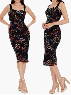 Dress the Population Nicole Sequin Floral Sheath Cocktail Dress - NWT NEW